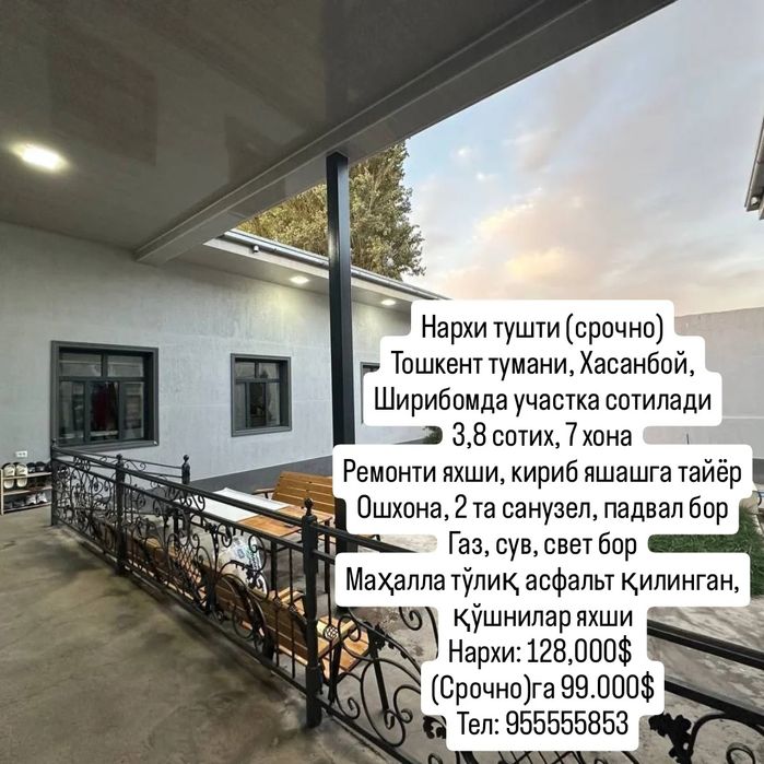 Тошкент тумани, Хасанбой, Ширибомда участка сотилади
3,8 сотих, 7 хона