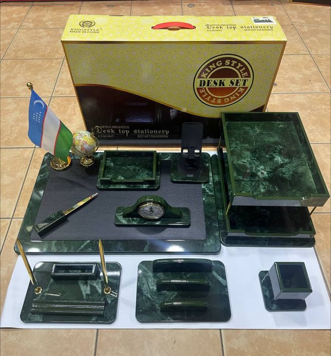 Офисный набор - зелёный мрамор