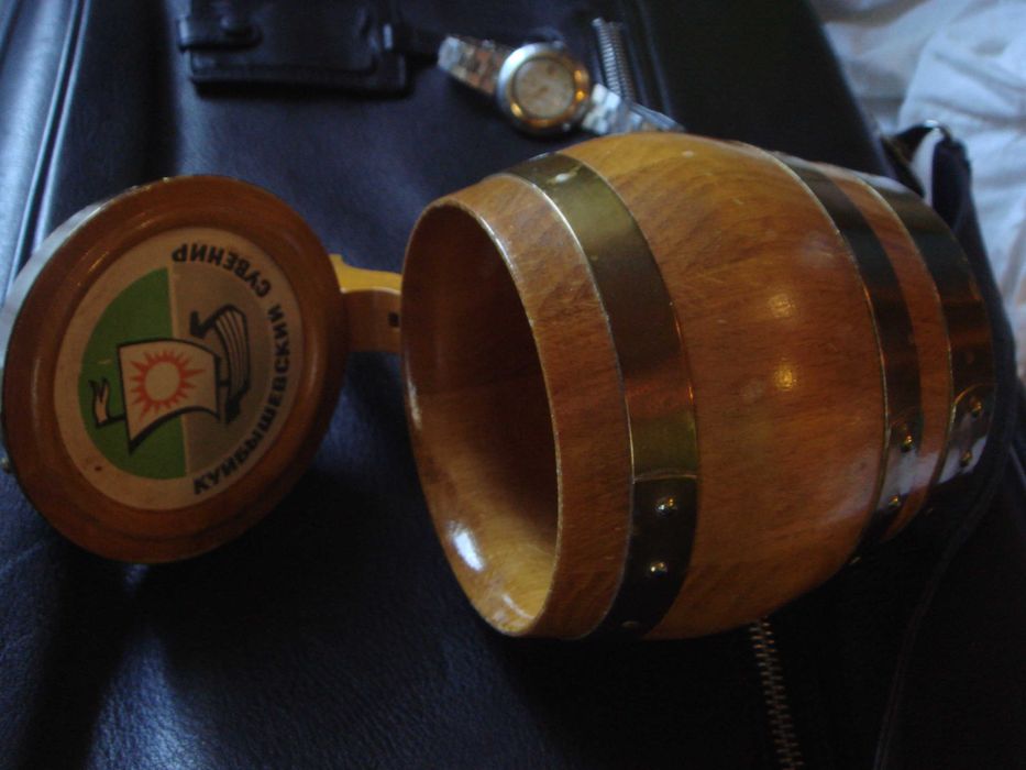 Кружка СССР с крышкой бочка из дуба с латунными клёпанными обручами