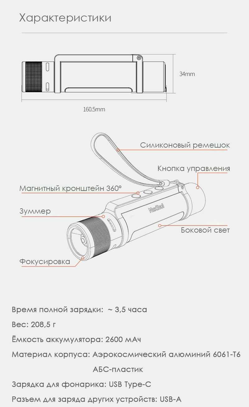 Фонарь Xiaomi Neextol 
Outdoor 6 in 1 Led Flashlight