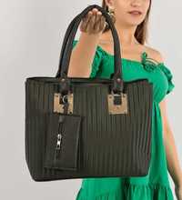 Луксозна дамска чанта от естествена кожа в комплект с портмоне