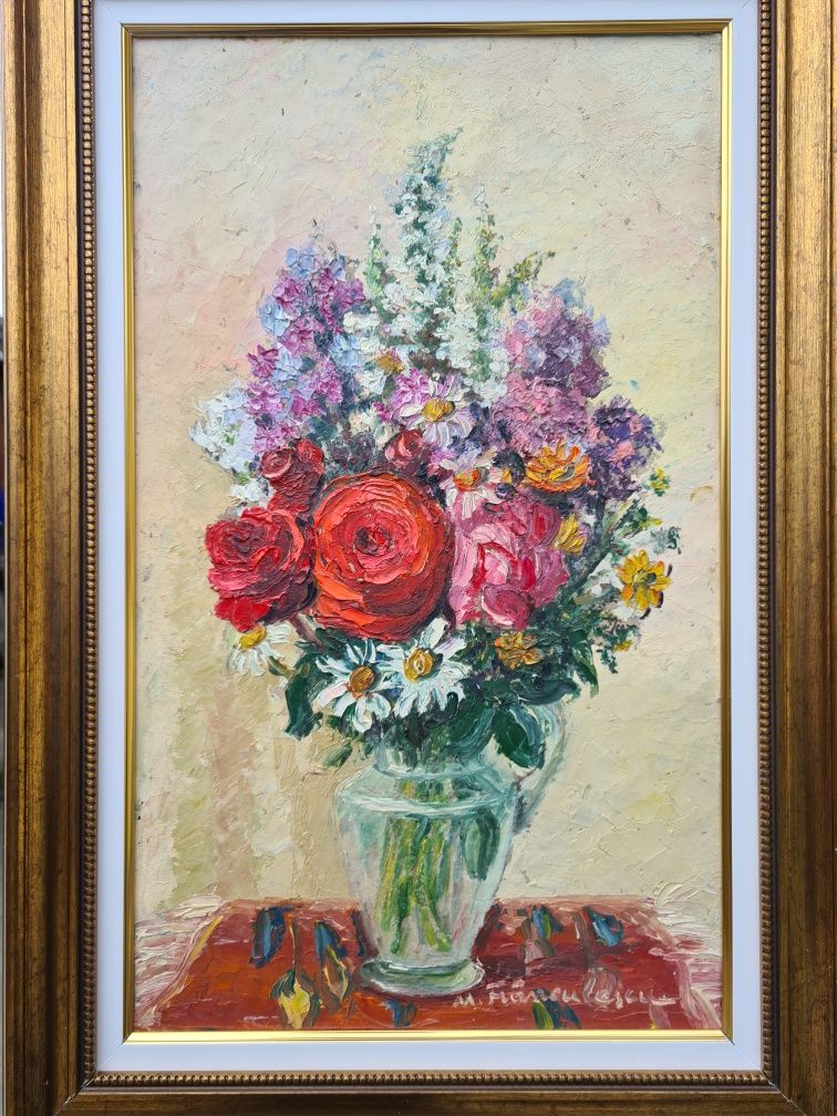 " Buchet de flori ", tablou minunat Maria Frânculescu,  cu ramă