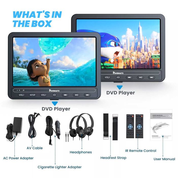 NAVISKAUTO 10.5'' Dual Car DVD Players with HDMI Input Wall