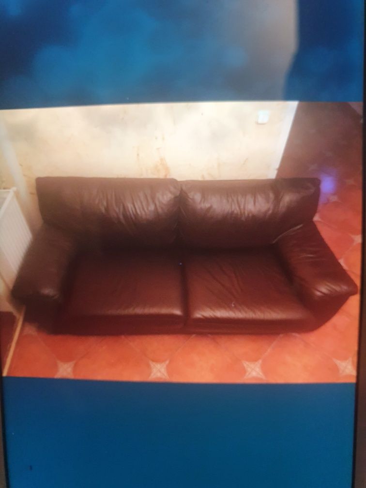 Set canapea extensibilă si doua fotolii cu recliner si balansoar piele