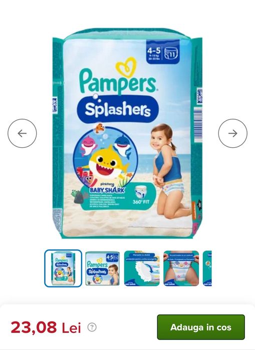 Scutece chilotel pentru apa, Marimea 4-5, 9-15kg, 11 bucati, Pampers