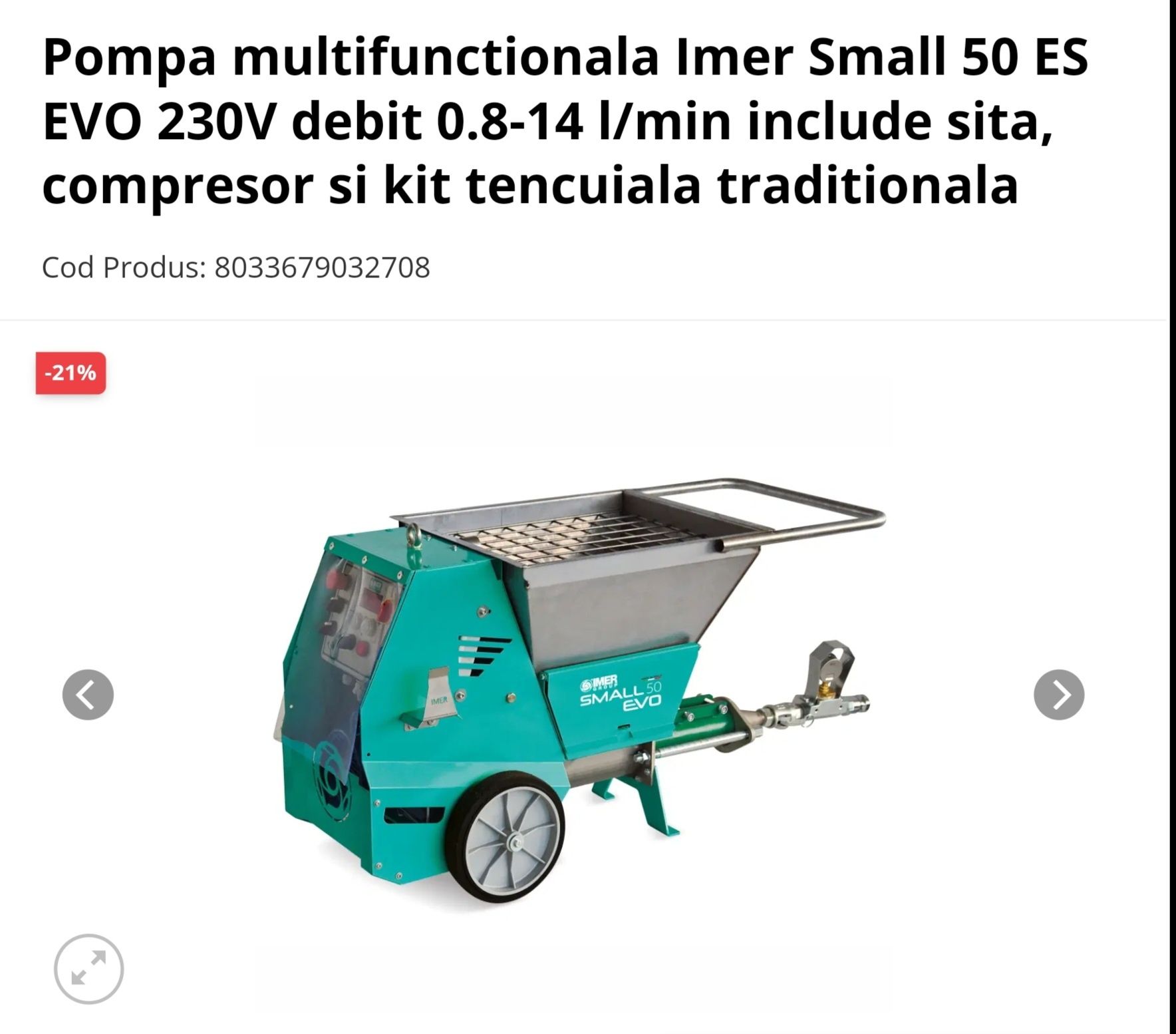 Pompa de tencuit immer smoll 50 cu chit pentru tencuit