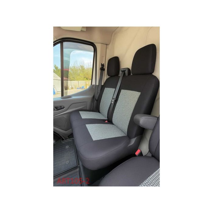 Huse Auto Textil 2+1 Scaun Sofer + Bancheta Negru cu Model alb + negru