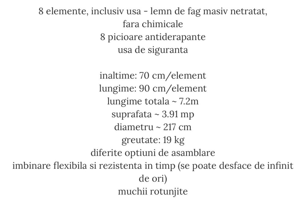 Țarc bebe copii din lemn 2m diametru