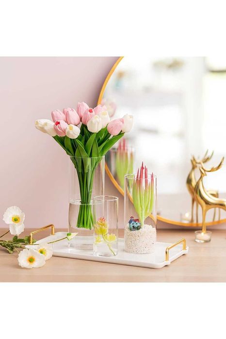 Set 12 Vaze decorative din sticla, Cilindrice, transparent, 2 modele