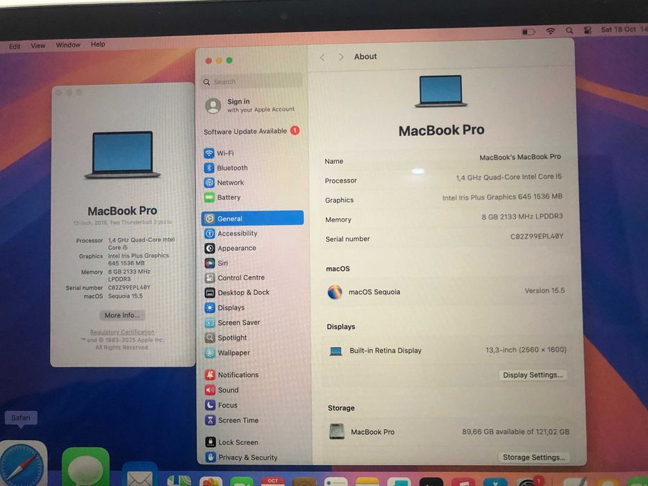 MacBook Pro 13 inch 2019 Retina, 1,4GHz, 8GB,SSD 128GB.LA CUTIE.CA NOU