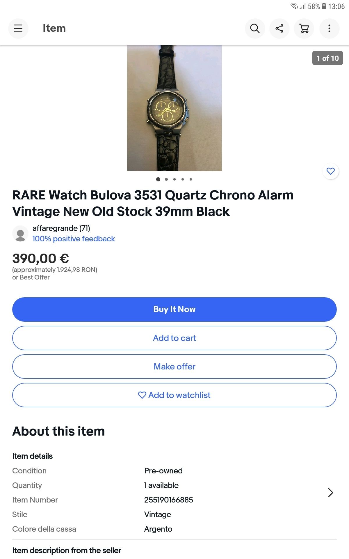 Bulova alarm chronograph 12 rubine colecție