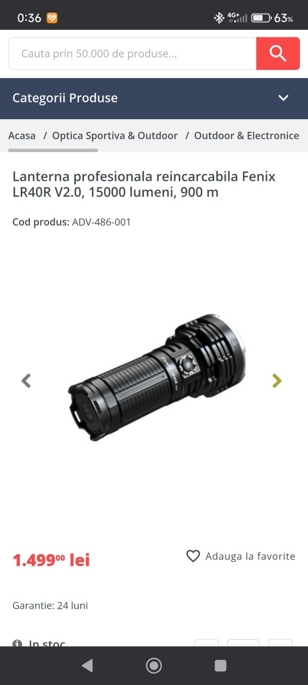Lanternă profesională Fenix LR40R V2.0, 15000 lm