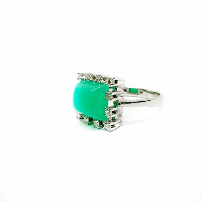 Inel din aur alb de 14k calcedonia si diamante naturale