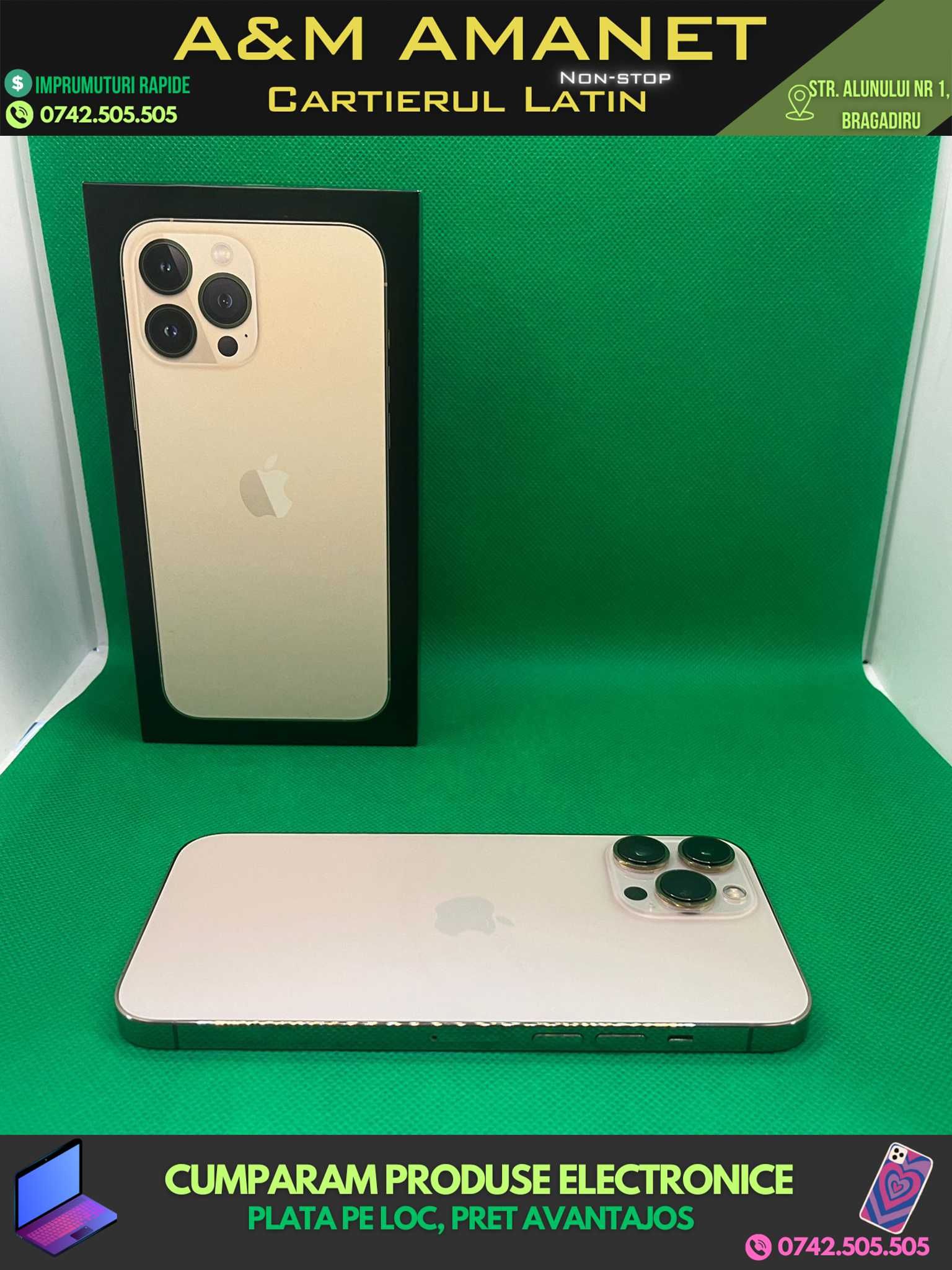 iPhone 13 Pro Max, 512GB, Gold, 90% Baterie, Cutie (A&M AMANET)