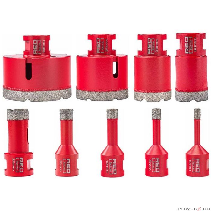 Set carote diamantate, 6-68 mm, HEX, M14, 9 piese, Red Technic