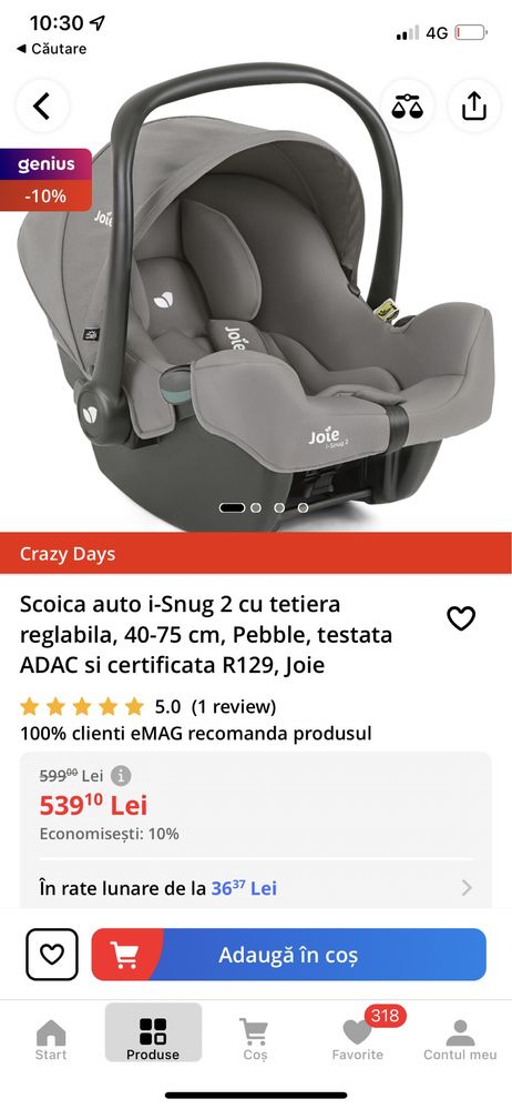 Scoica auto i-Snug2, Joie