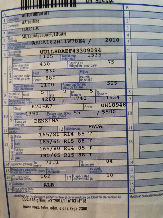 Vand dacia logan 2010 facelift benzina, motor 1.4  cu 73900 km reali