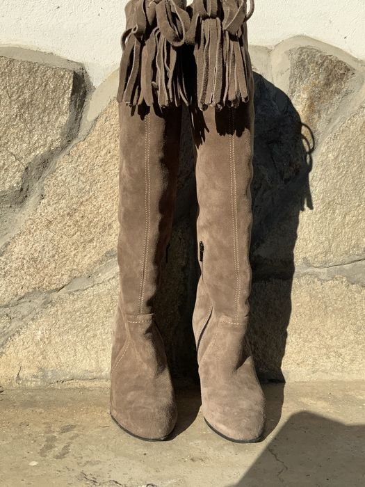 Дамски елегантни ботуши Дарис,естествен велур