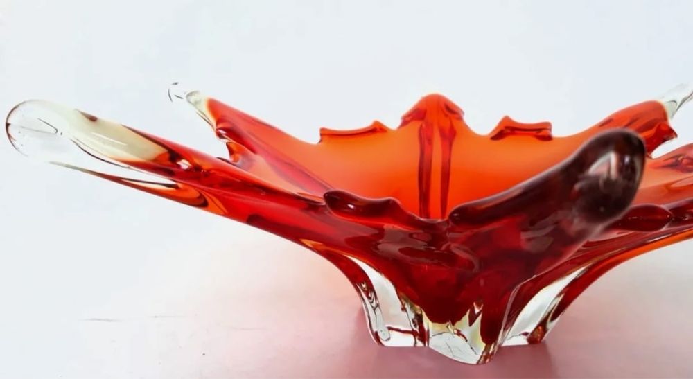 Антикварна ръчно изработена кристална стъклена купа Мурано авторска