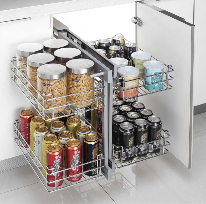 Механизъм с плавно прибиране за сляп ъгъл - за шкаф