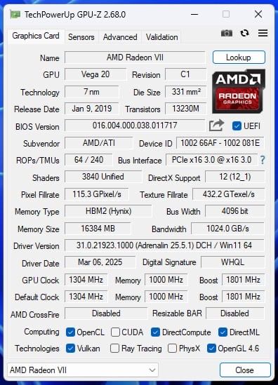 Видеокарта AMD Radeon VII 16GB HBM2