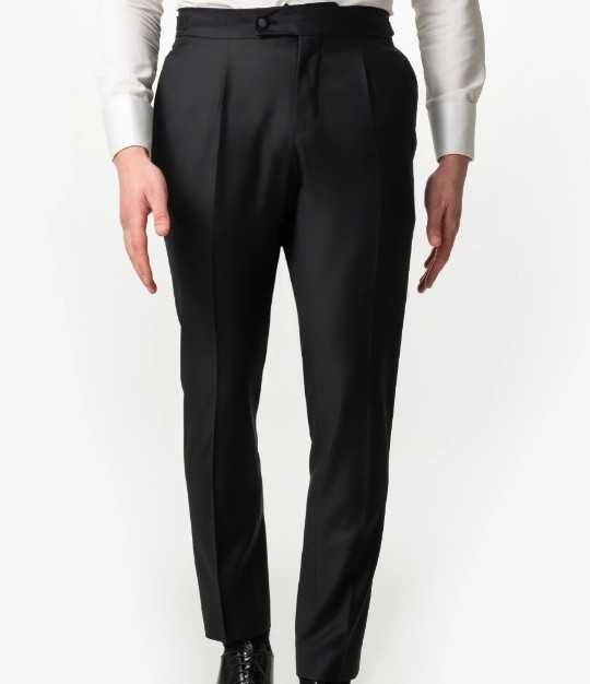 Costum Elegant Bleumarin/Pantaloni Negru Tip Smoking Lana Sarto