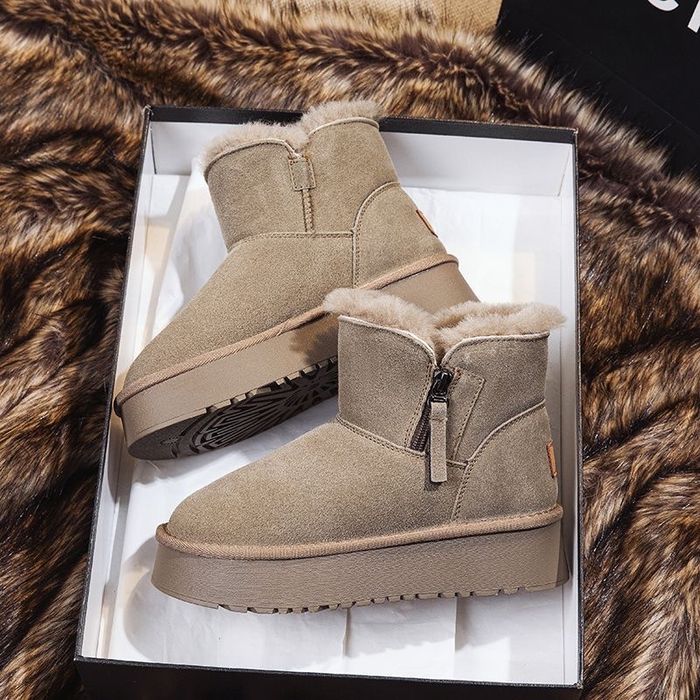 Угги женские зимние с мехом, короткие, замшевые, тёплые