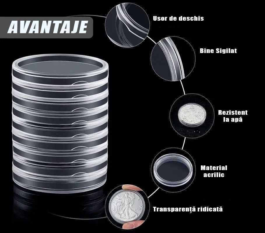 2 seturi Capsule monede cu dimensiunea de 18/20/22/25/27/30/39/41 mm