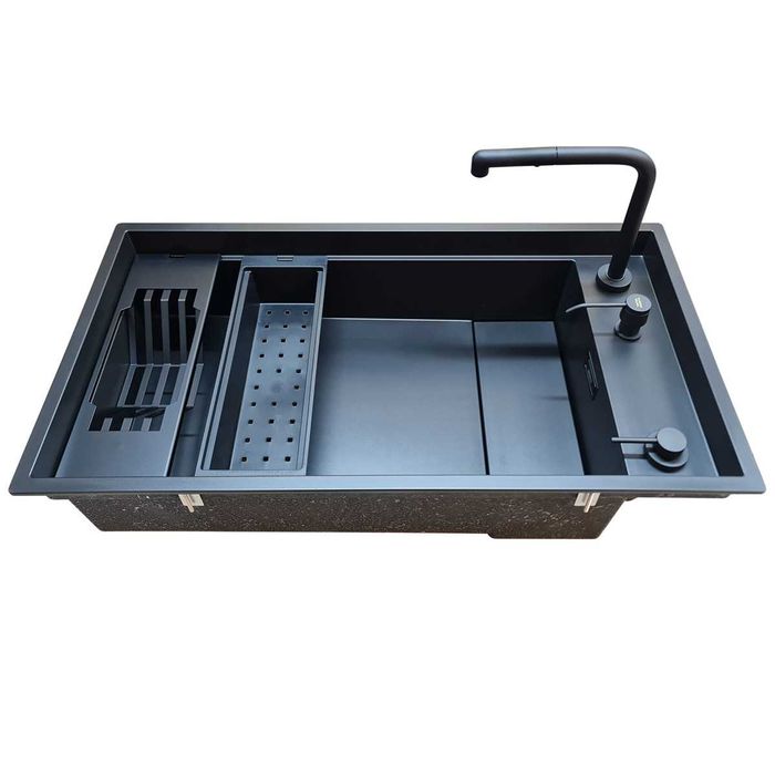 Chiuveta bucatarie compozit Elleci Dialogo 360 negru mat 860x460x220mm