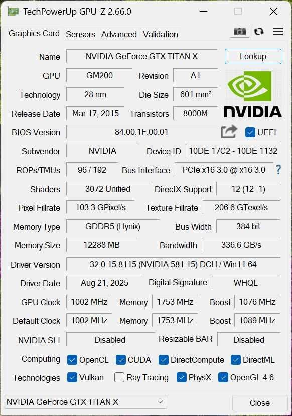 Продавам работеща видео карта Nvidia Titan Maxwell 12 GB