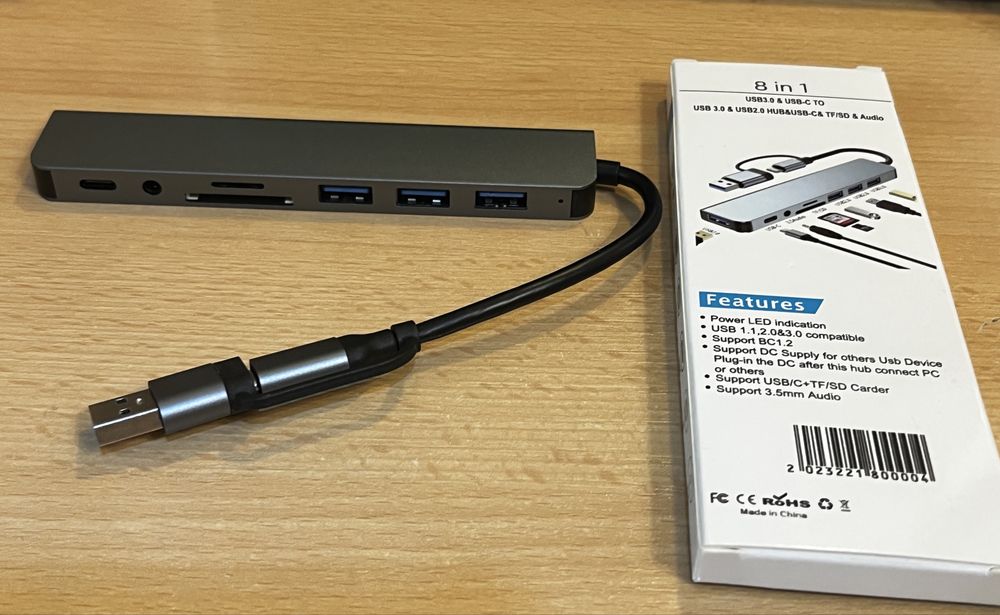 Хъб USB 3.0, USB 2.0, USB-C, Audio, SD, mini SD 8in1