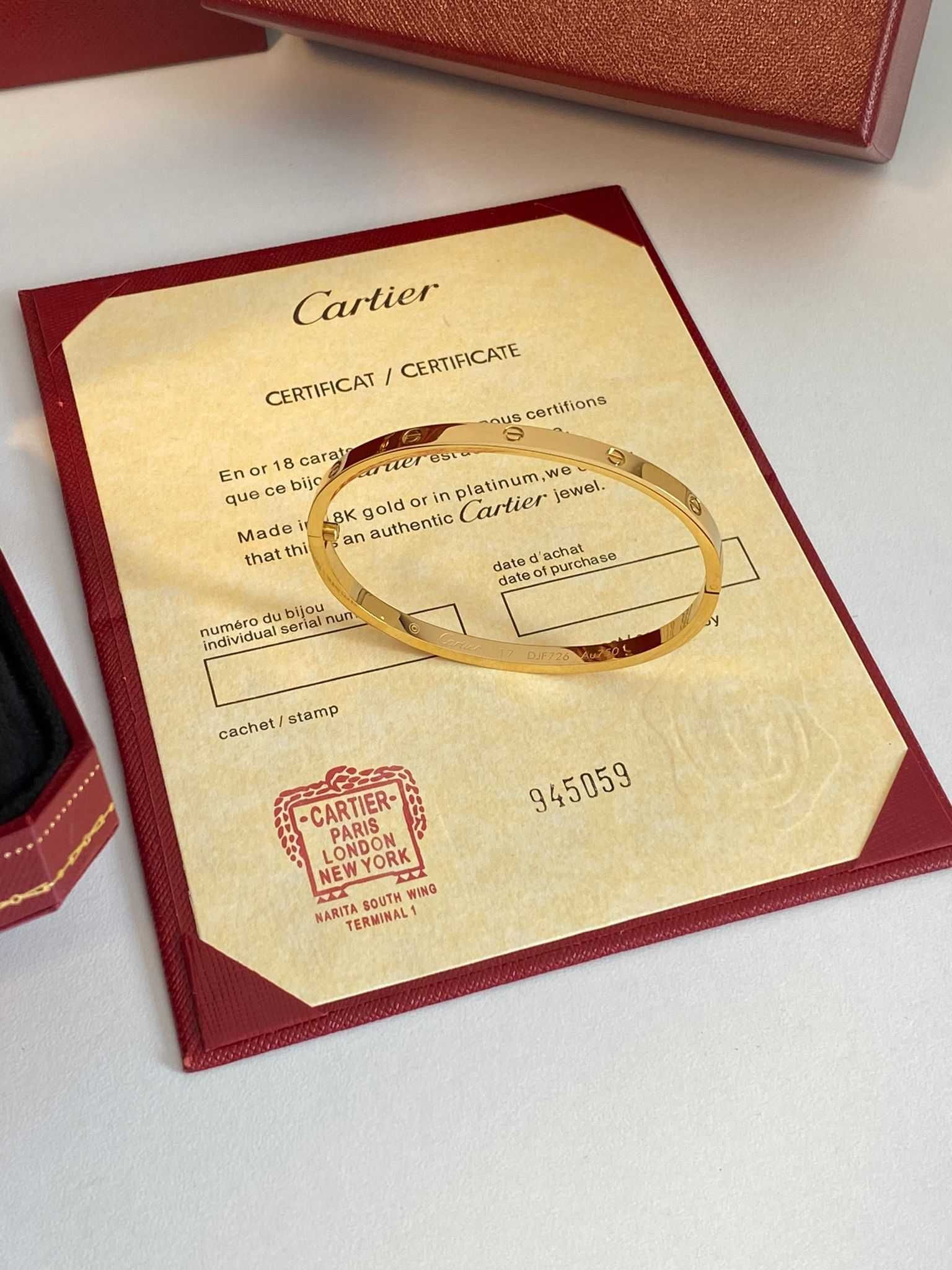 Brățară Cartier Love Slim 17 Gold 750 cu cutie