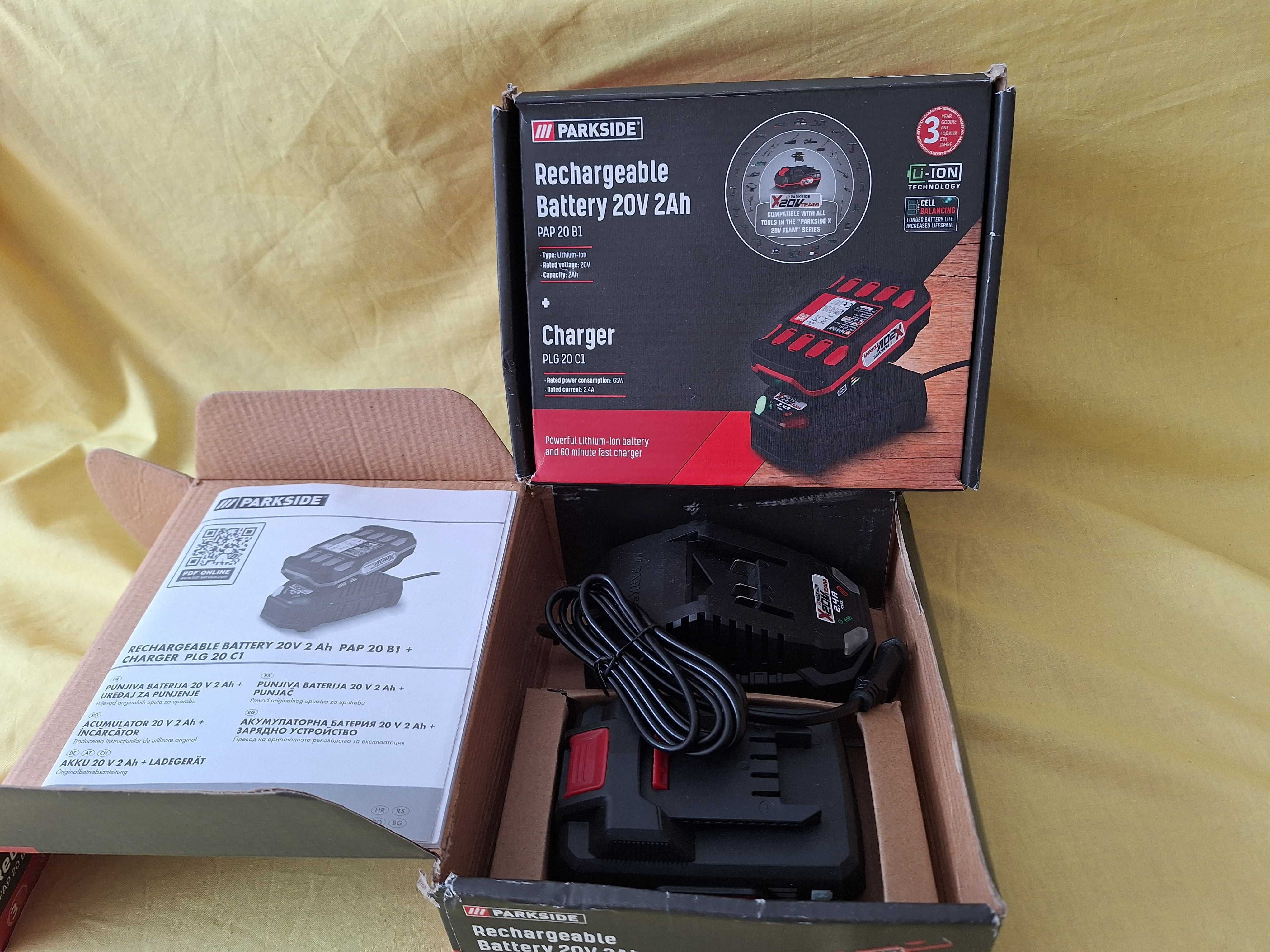Incarcator si acumulator Parkside, 20V - 2A