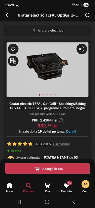 Gratar electric TEFAL OptiGrill+ Snacking&Baking GC714834, 2000W, 6 pr