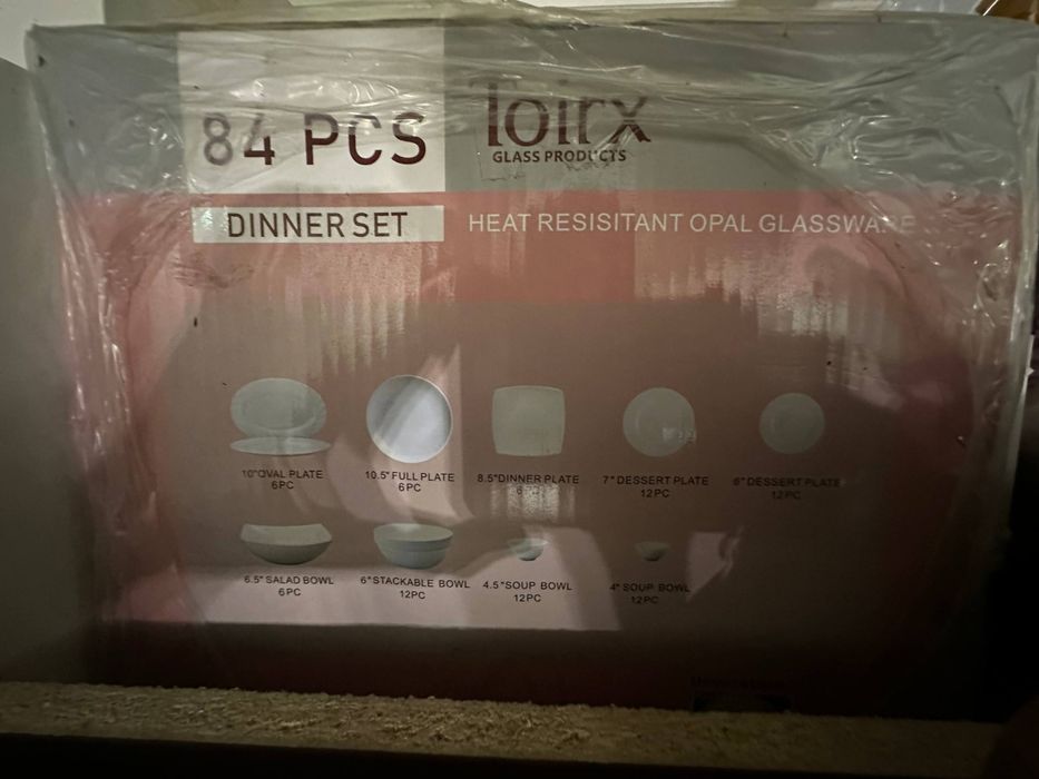 Yangi! Toirx 84 dona Tushlik To'plami (Dinner Set). Oq, Opal shisha.