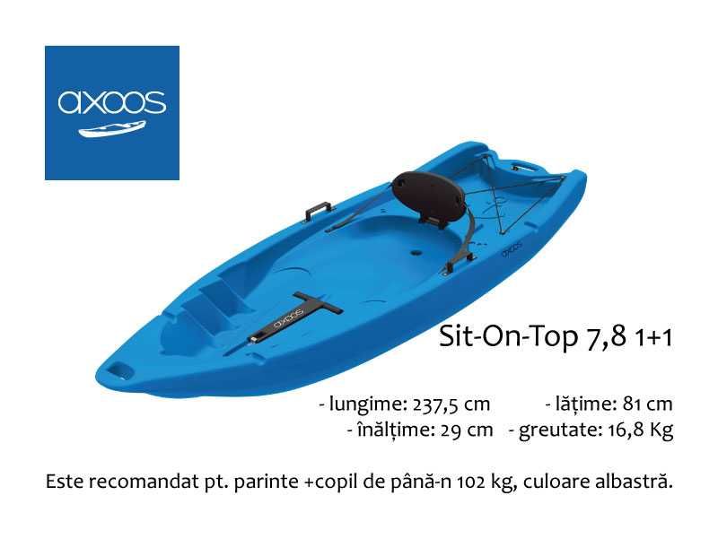 Padela GRATUITA: Caiac Axoos, Sit-On-Top, 237,5 cm, albastru