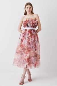 Karren Millen Lux Rochie corset midi tul cu imprimeu floral 42-44 L/XL