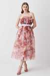 Karren Millen Lux Rochie corset midi tul cu imprimeu floral 42-44 L/XL