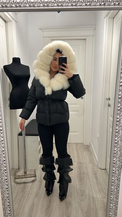 Geci/geaca gluga  blana naturala, umplutura puf