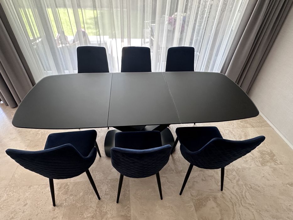 Vand masa sticla neagra living extensibila, stare excelenta