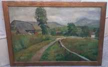 Tablou vechi - peisaj rural - semnat Alpar