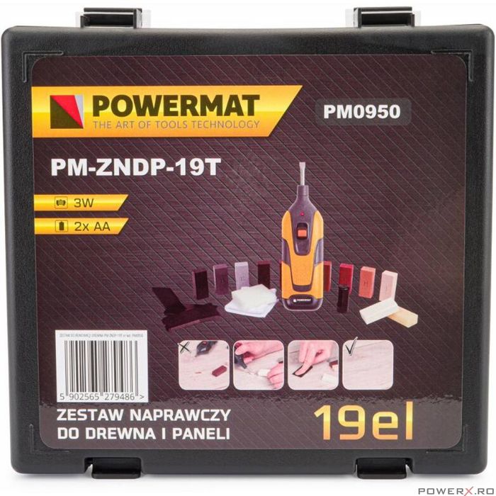 Dispozitiv pentru reparatie lemn, set 19 elemente, Powermat