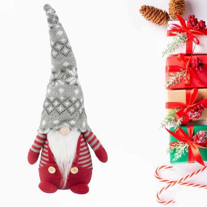 Коледен гном червен с брада, 38 см, мека декоративна фигура