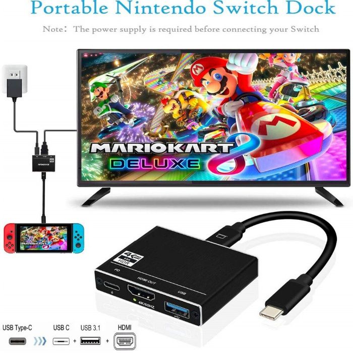 3in1 Convertor USB-C la HDMI 4K + USB 3.0 + USB tip C telefon laptop