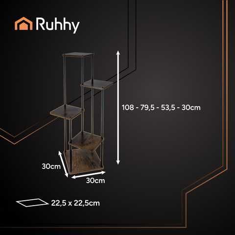 Suport flori RUHHY, 5 etaje, 107 cm, metal + MDF, capacitate 75 kg
