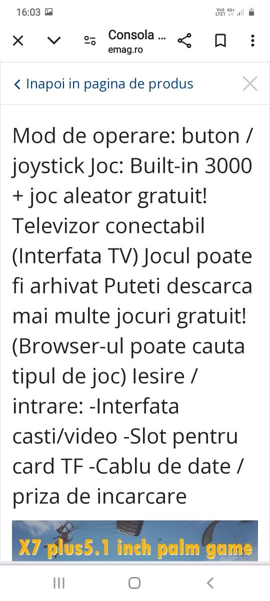 Consola portabila jocuri X7 plus cu conectare la TV