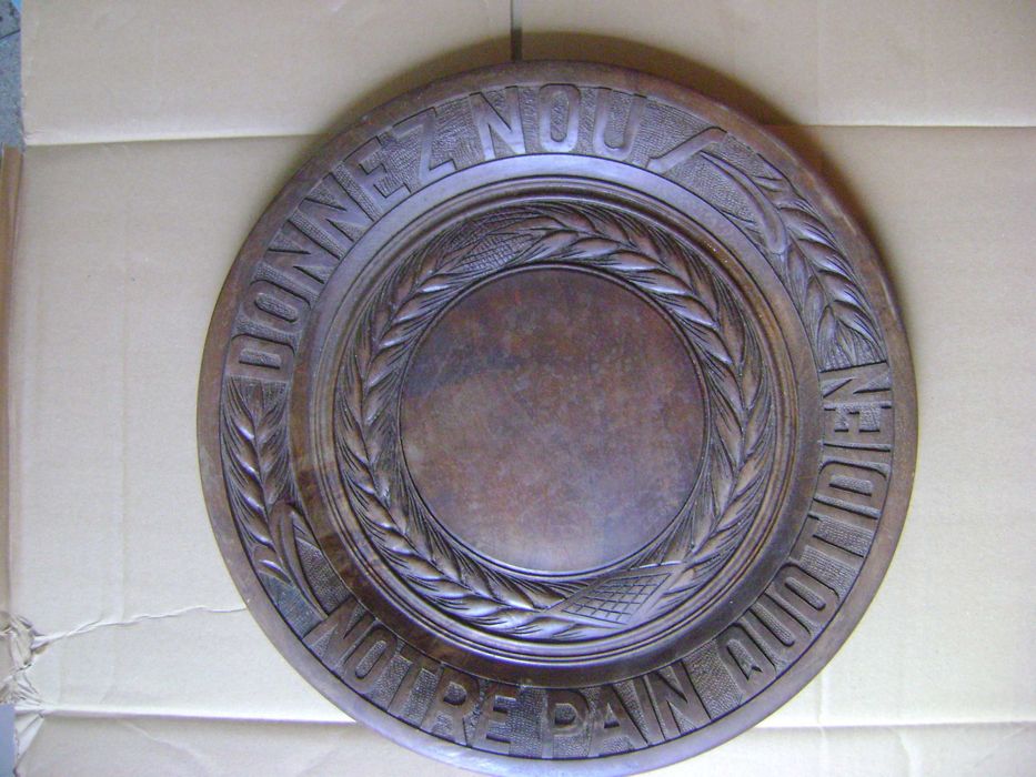 Placă decorativă lemn sculptat francez – Text biblic / Vintage