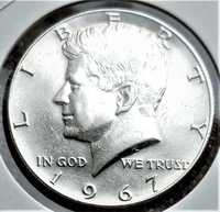 Серебряная монета пол-доллара США 1967 года
