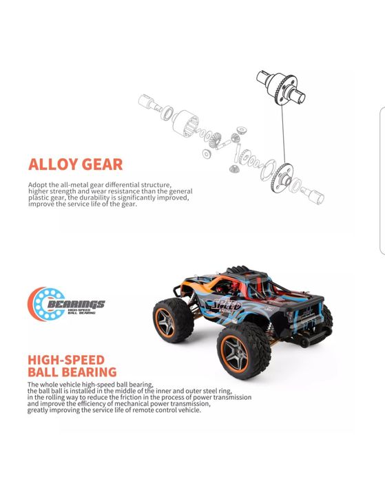 Masina radiocomandata MT 4x4 WLToys 1:10, 45km/h, piese aliaj