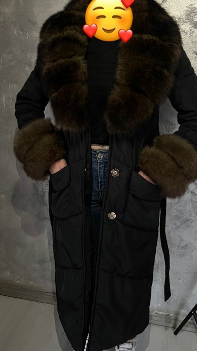 geaca lunga cu blana  naturala